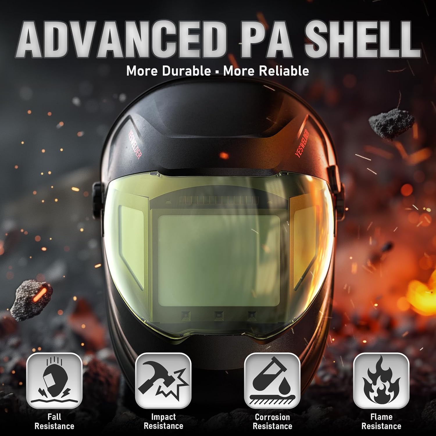 YESWELDER Intelligent Auto-Adjustment Auto-Darkening Welding Helmet, 180° Panoramic View, True Color 1/1/1/1, Internal Digital Display, Wide Shade 3/4-8/9-14, for MIG/TIG/Stick/Tack/Grind/Cut